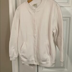 Blair White Bomber Jacket with Textured Fabric and Ribbed Details